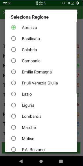 Selezione della regione da consultare