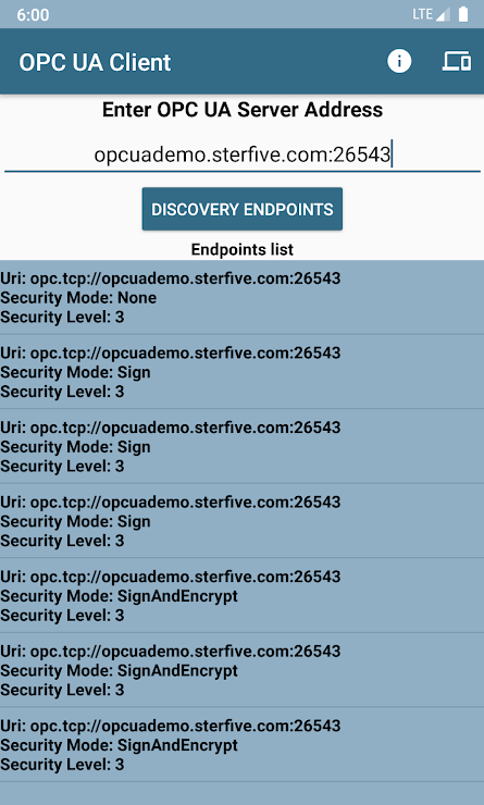 Discovery degli endpoint di un server OPC UA